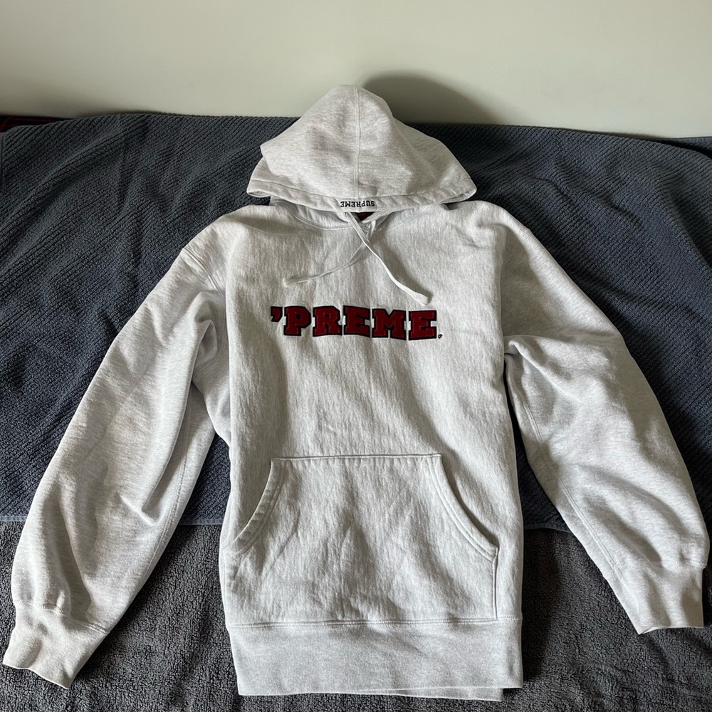 Supreme Light Gray Hoodie with Red Logo